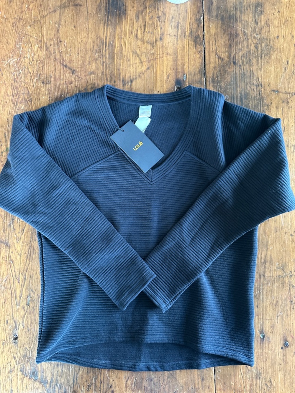 Lole Ottoman Black Ribbed V-Neck Sweater